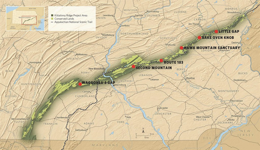 Kittatinny Ridge Hawkwatch Sites Map