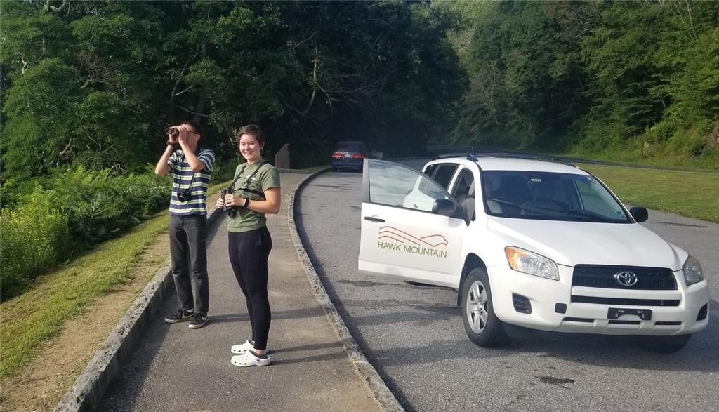 Caroline and Paul surveying for vultures from the road side