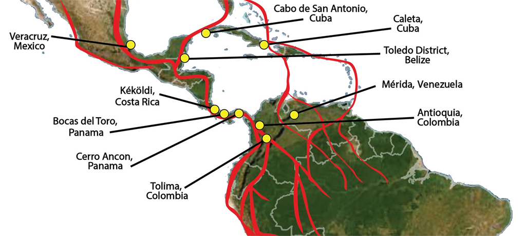 Map of Watchsites throughout Central America, northern South America, and Caribbean Map of Watchsites throughout Central America, northern South America, and Caribbean