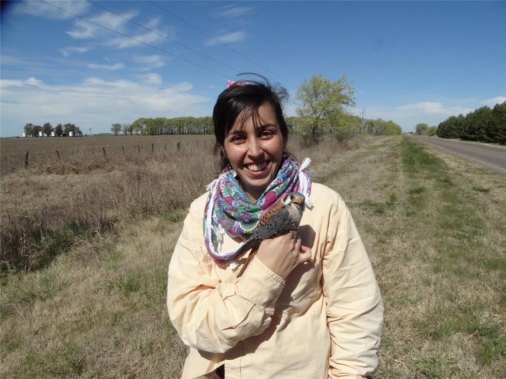 Paula Orozco with an American kestrel