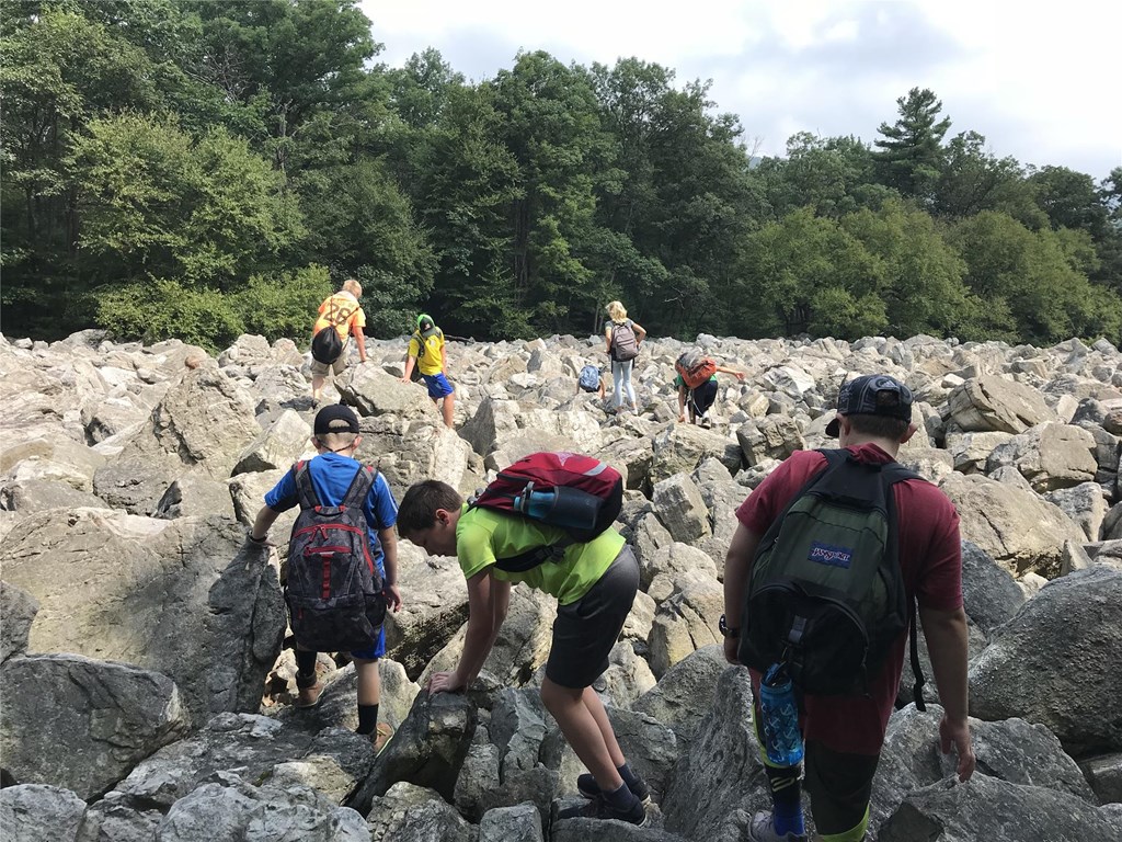 Campers Explore the River of Rocks Boulder Field Campers Explore the River of Rocks Boulder Field