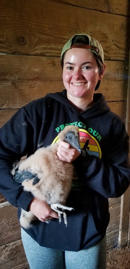 Caroline Holding a Black Vulture Chick