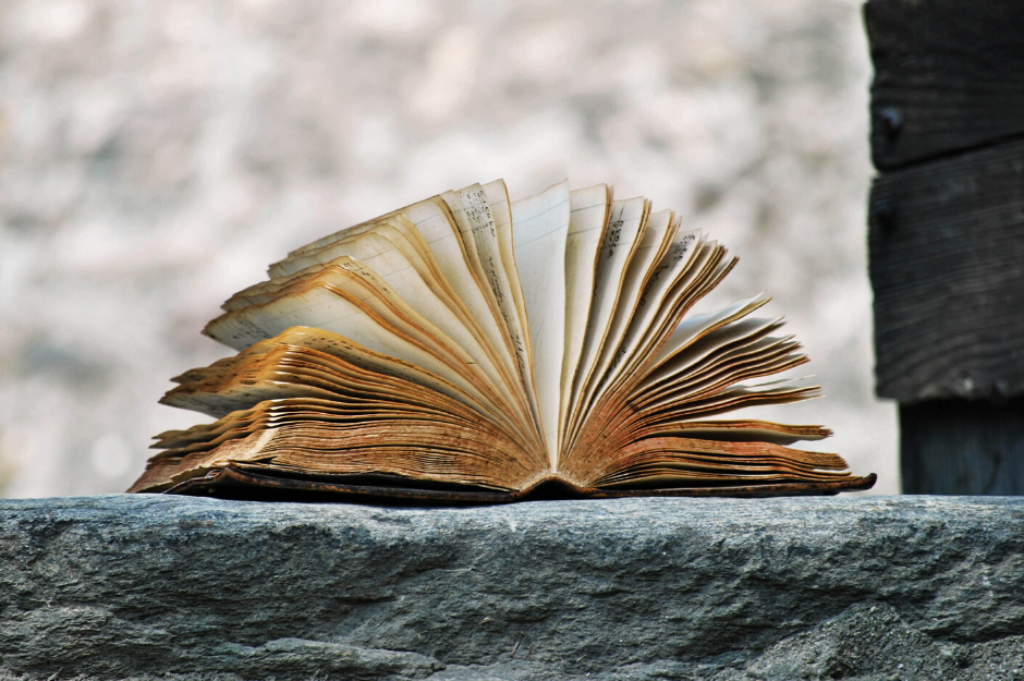 Book of stories on a rock ledge