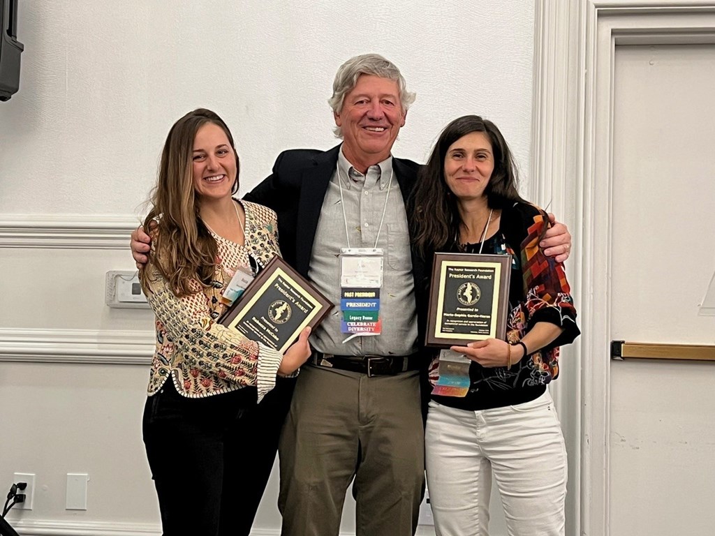 Dr. Rebecca McCabe, RRF President Rob Bierregaard, and Dr. Sophie Garcia-Heras with RRF President's Awards Dr. Rebecca McCabe, RRF President Rob Bierregaard, and Dr. Sophie Garcia-Heras with RRF President's Awards