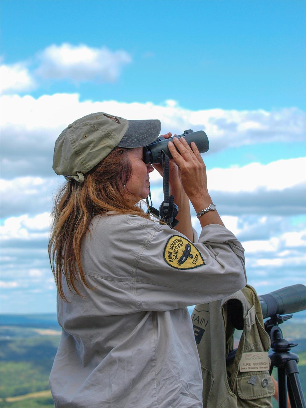 Laurie Goodrich scans sky from North Lookout