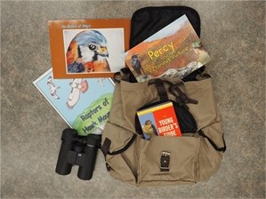 Backpack filled with items available from library Backpack full of items to visit