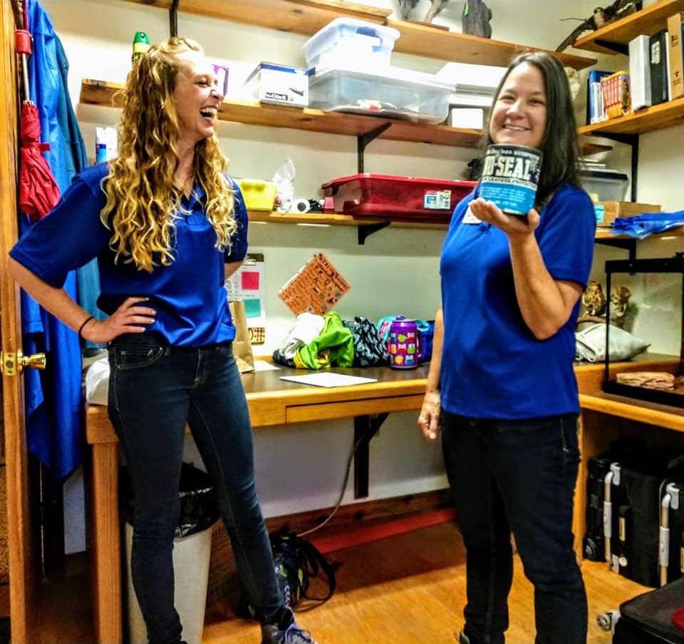 Volunteers Kelsey and Cheryl in the Education Office