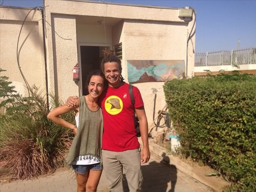 Ana with Re'a in front of the Field House