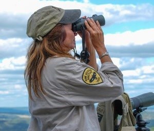 Laurie Using Binoculars at North Lookout