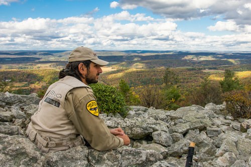Levon stationed atop Hawk Mountain’s North Lookout during fall migration.