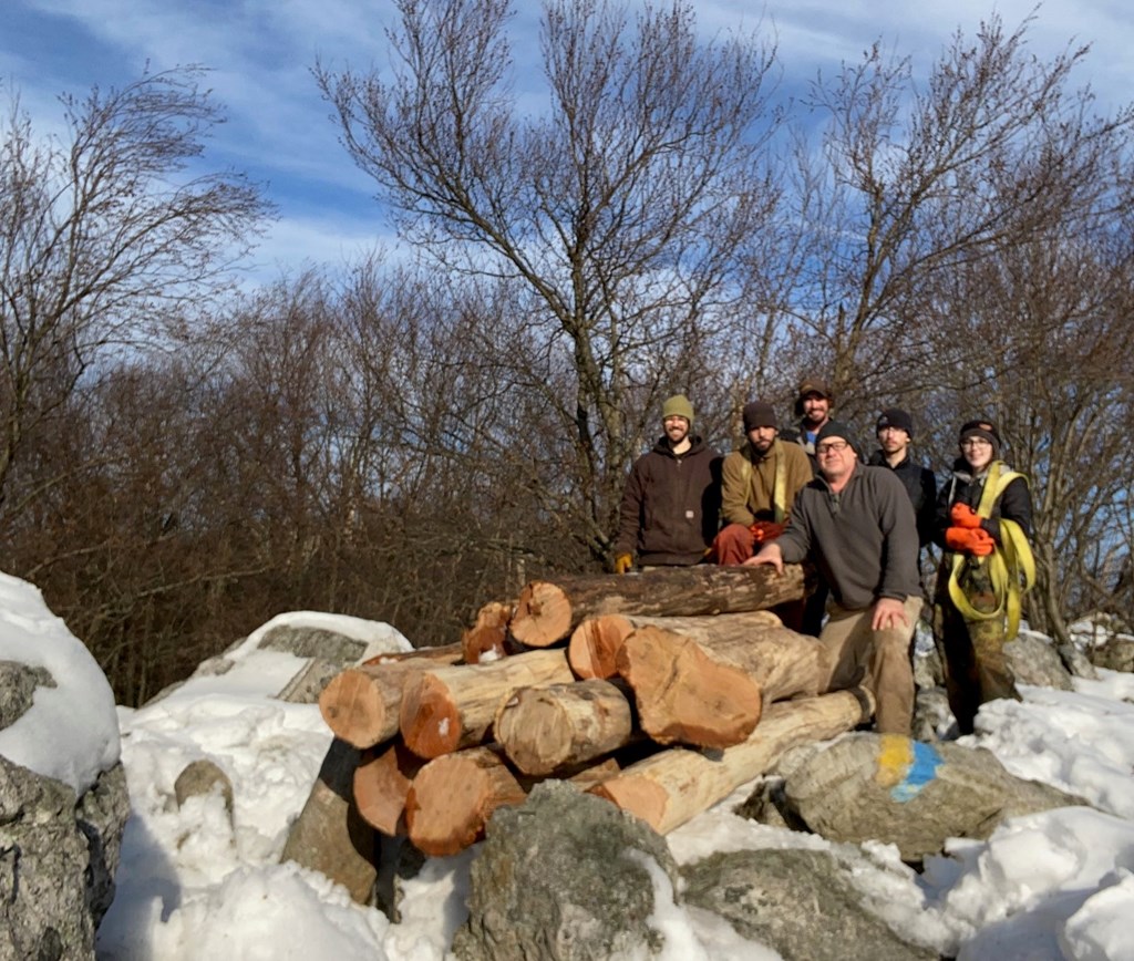 Stewardship Team with Materials for Skyline Trail Relocation Project