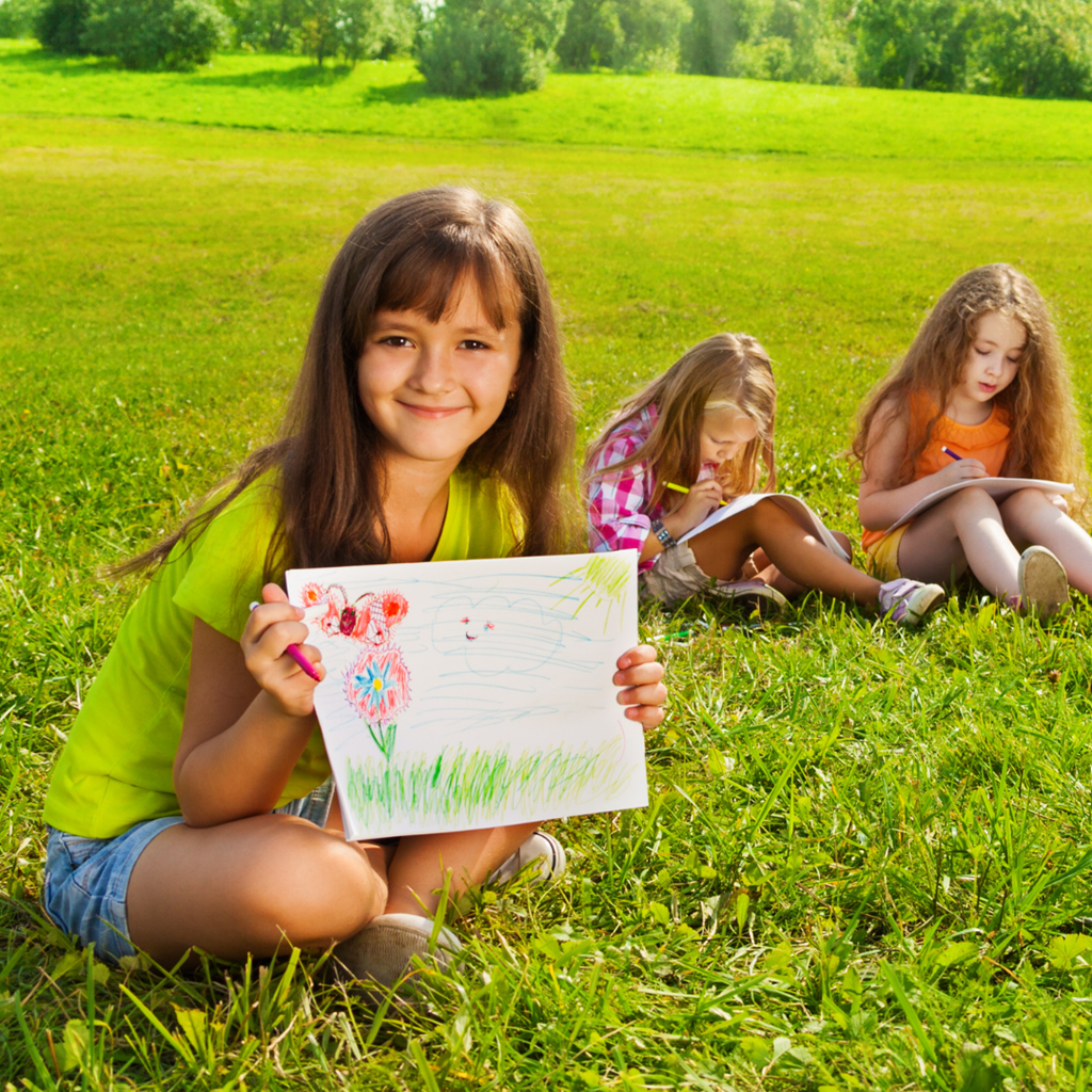 Child Outside with a Drawing Child Outside with a Drawing